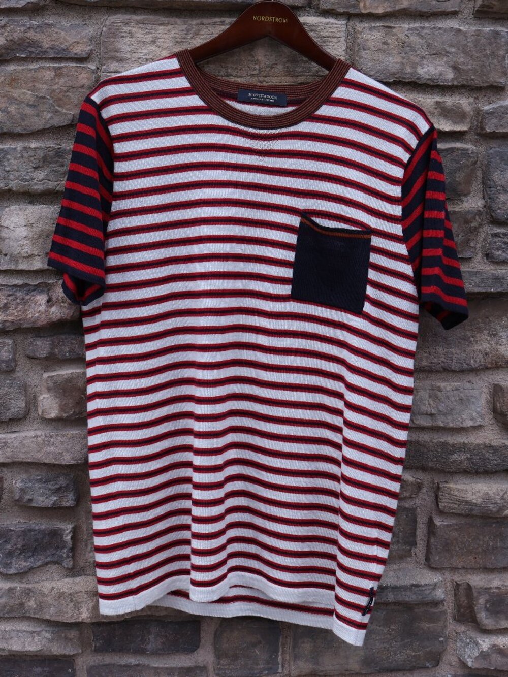 Scotch & Soda Men’s XL 100% Merino Wool Striped Pocket T-Shirt